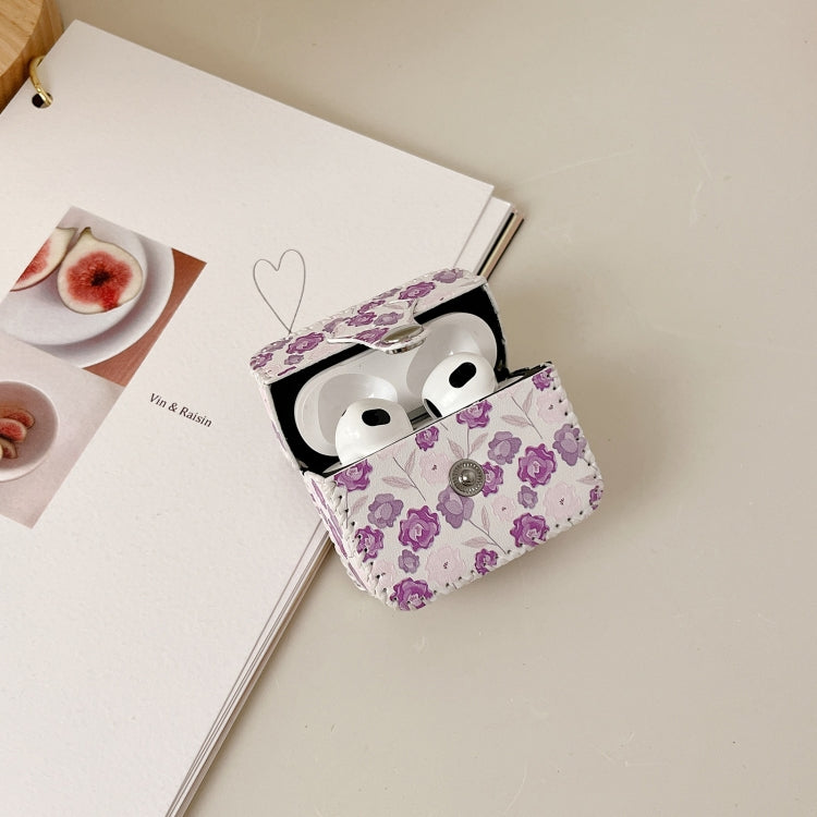 For AirPods Pro PU Leather Wireless Earphone Case(Purple Flowers) - For AirPods Pro by PMC Jewellery | Online Shopping South Africa | PMC Jewellery | Buy Now Pay Later Mobicred