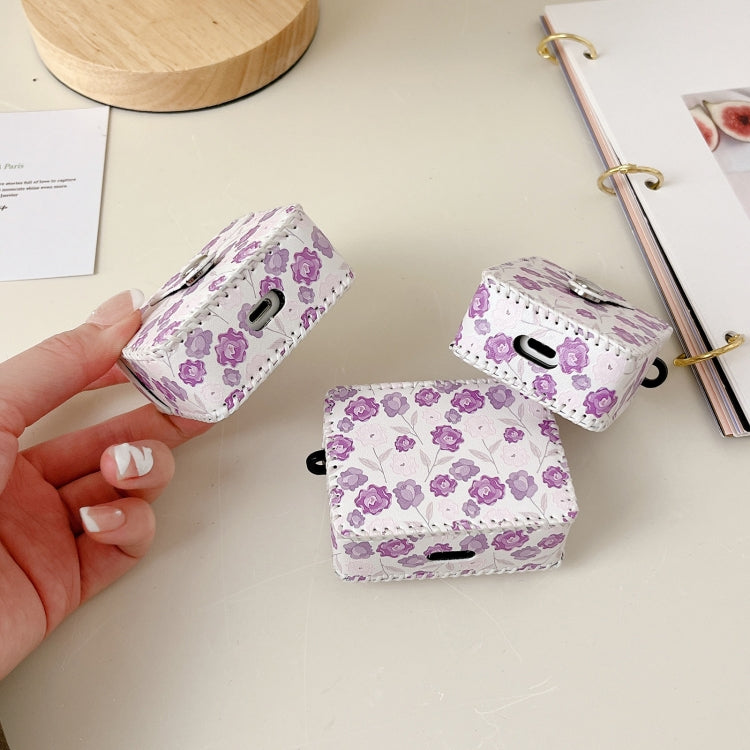 For AirPods Pro PU Leather Wireless Earphone Case(Purple Flowers) - For AirPods Pro by PMC Jewellery | Online Shopping South Africa | PMC Jewellery | Buy Now Pay Later Mobicred