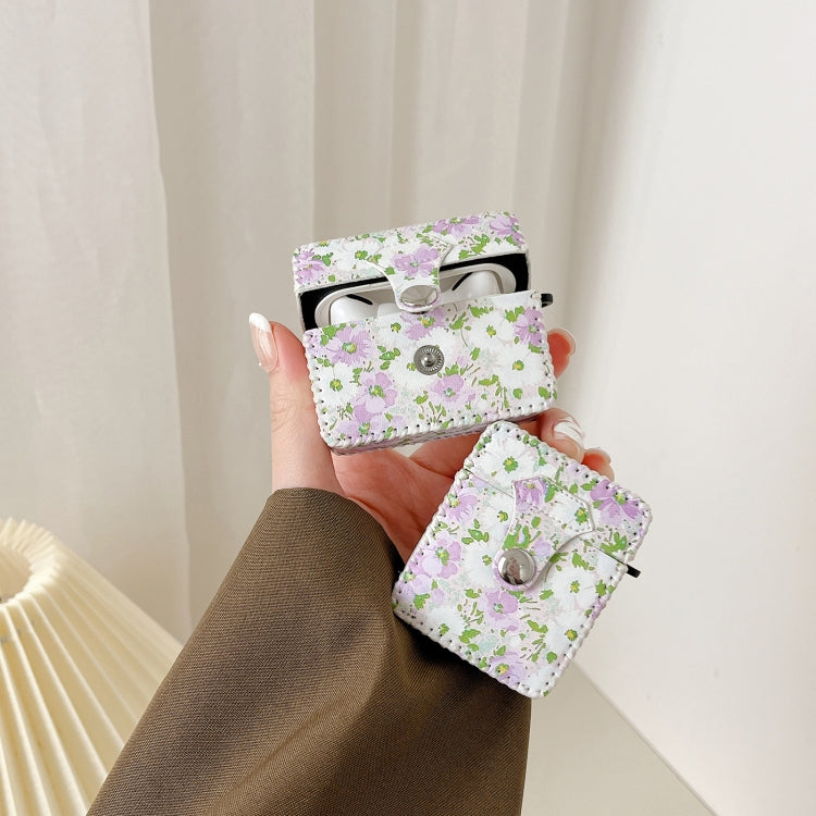 For AirPods Pro 2 PU Leather Wireless Earphone Case(Purple White Flowers) - For AirPods Pro 2 by PMC Jewellery | Online Shopping South Africa | PMC Jewellery | Buy Now Pay Later Mobicred