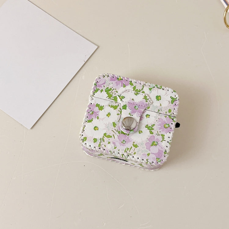 For AirPods 3 PU Leather Wireless Earphone Case(Purple White Flowers) - For AirPods 3 by PMC Jewellery | Online Shopping South Africa | PMC Jewellery | Buy Now Pay Later Mobicred