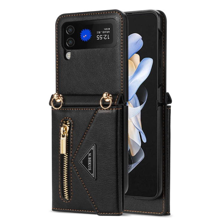 For Samsung Galaxy Z Flip3 5G N.BEKUS Side Zipper Folding Phone Leather Case(Black) - Galaxy Phone Cases by N.BEKUS | Online Shopping South Africa | PMC TechLife | Buy Now Pay Later Mobicred