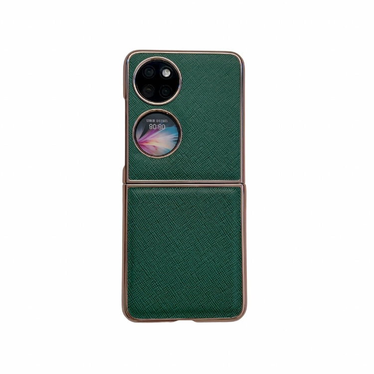 For Huawei P50 Pocket Nano Electroplating Cross Texture Genuine Leather Phone Case(Green) - Huawei Cases by PMC TechLife | Online Shopping South Africa | PMC TechLife | Buy Now Pay Later Mobicred