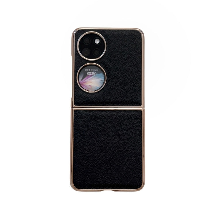 For Huawei P50 Pocket Nano Electroplating Genuine Leather Phone Case(Black) - Huawei Cases by PMC TechLife | Online Shopping South Africa | PMC TechLife | Buy Now Pay Later Mobicred
