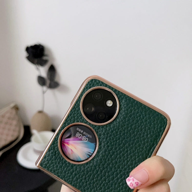 For Huawei P50 Pocket Nano Electroplating Litchi Texture Genuine Leather Phone Case(Green) - Huawei Cases by PMC TechLife | Online Shopping South Africa | PMC TechLife | Buy Now Pay Later Mobicred