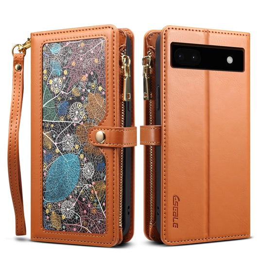 For Google Pixel 6a ESEBLE Star Series Lanyard Zipper Wallet RFID Leather Case(Brown) - Google Cases by ESEBLE | Online Shopping South Africa | PMC Jewellery | Buy Now Pay Later Mobicred