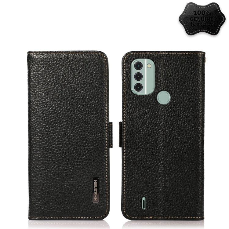 For Nokia C31 KHAZNEH Side-Magnetic Litchi Genuine Leather RFID Phone Case(Black) - Nokia Cases by PMC TechLife | Online Shopping South Africa | PMC TechLife | Buy Now Pay Later Mobicred