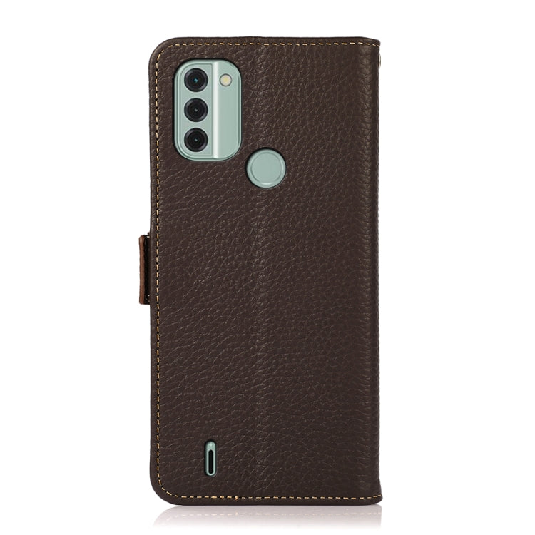 For Nokia C31 KHAZNEH Side-Magnetic Litchi Genuine Leather RFID Phone Case(Brown) - free shipping - PMC TechLife - Order now!