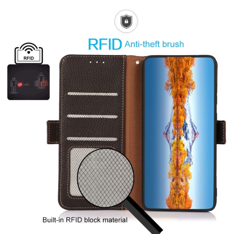 For Nokia C31 KHAZNEH Side-Magnetic Litchi Genuine Leather RFID Phone Case(Brown) - free shipping - PMC TechLife - Order now!