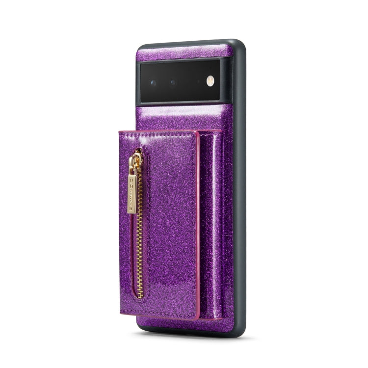 For Google Pixel 6 DG.MING M3 Series Glitter Powder Card Bag Leather Case(Dark Purple) - Google Cases by DG.MING | Online Shopping South Africa | PMC TechLife | Buy Now Pay Later Mobicred