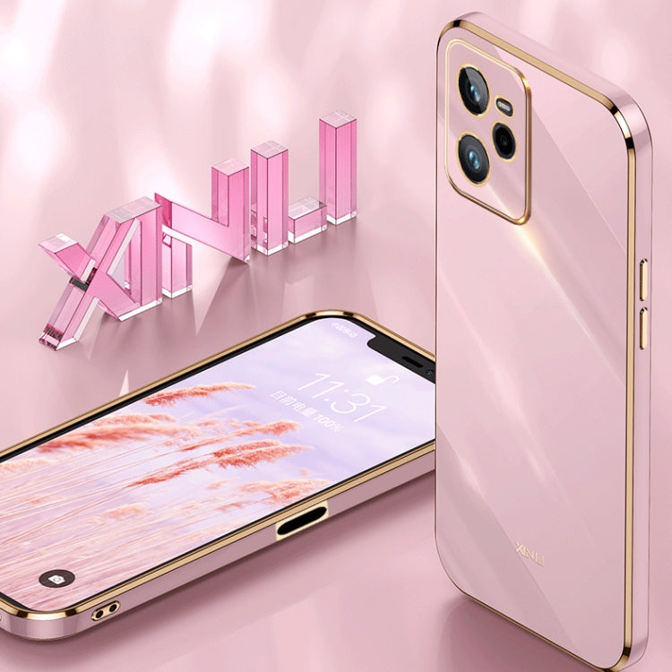 For Realme C35 XINLI Straight 6D Plating Gold Edge TPU Phone Case(Black) - Realme Cases by PMC TechLife | Online Shopping South Africa | PMC TechLife