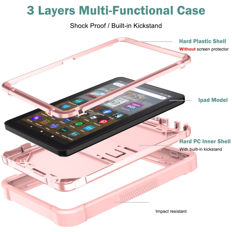 Silicone + PC Holder Shockproof Tablet Case For Amazon Kindle Fire HD 8 2022 / 2020 / HD 8 Plus 2020(Rose Gold) - Amazon by PMC TechLife | Online Shopping South Africa | PMC TechLife | Buy Now Pay Later Mobicred