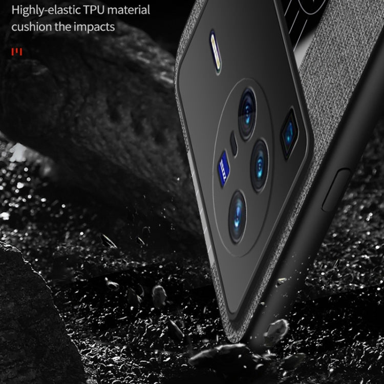 For vivo X80 Pro XINLI Stitching Cloth Textue TPU Phone Case with Ring Holder(Grey) - vivo Cases by XINLI | Online Shopping South Africa | PMC TechLife