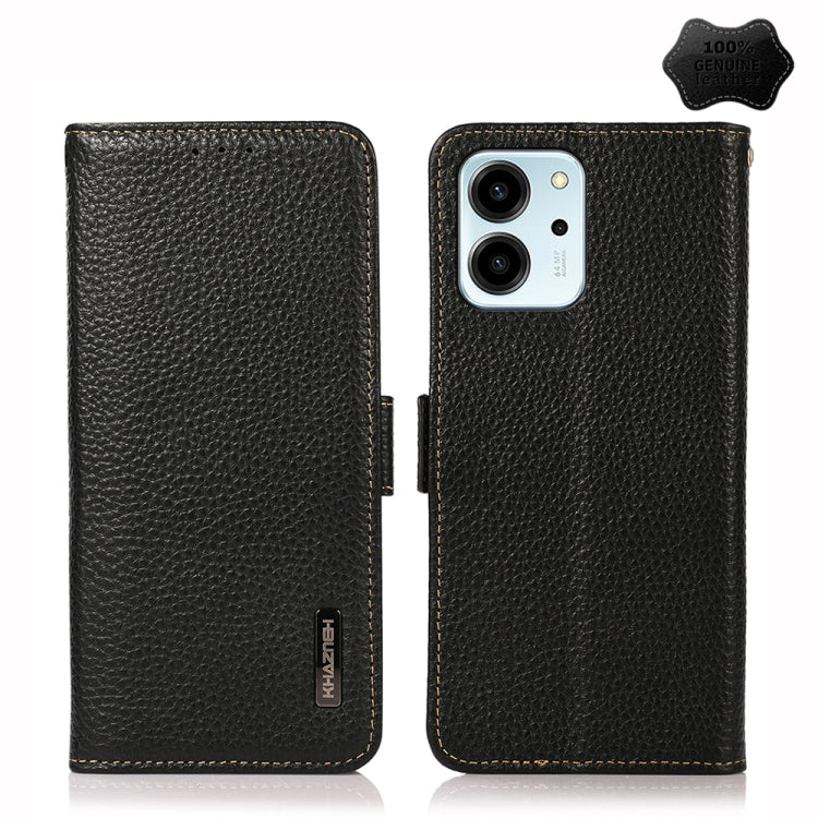 For Honor 80 SE KHAZNEH Side-Magnetic Litchi Genuine Leather RFID Phone Case(Black) - Honor Cases by PMC TechLife | Online Shopping South Africa | PMC TechLife | Buy Now Pay Later Mobicred