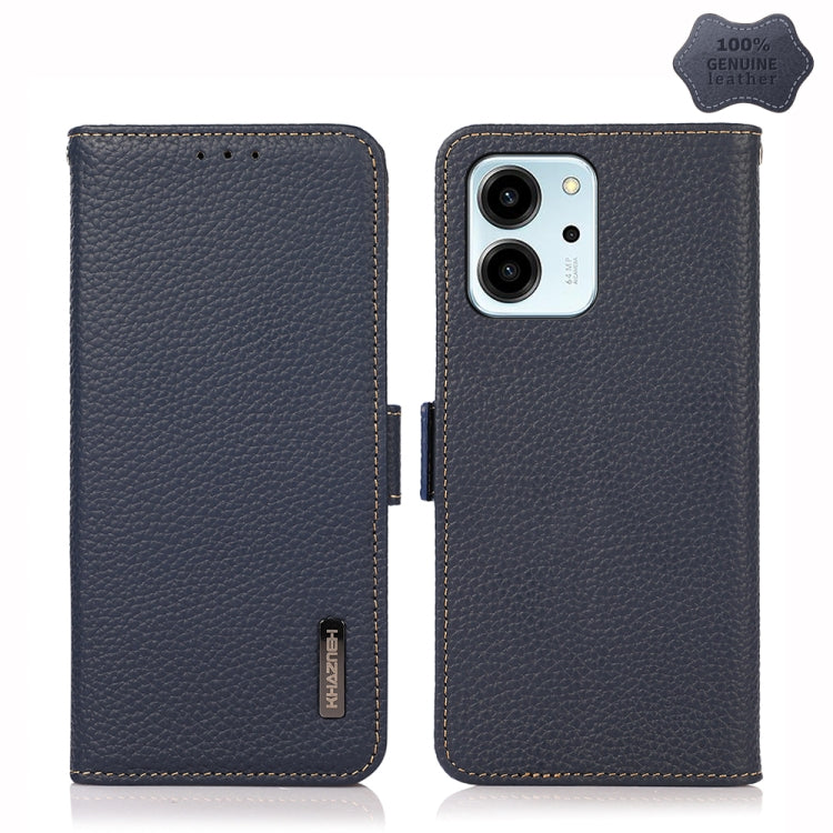 For Honor 80 SE KHAZNEH Side-Magnetic Litchi Genuine Leather RFID Phone Case(Blue) - free shipping - PMC TechLife - Order now!