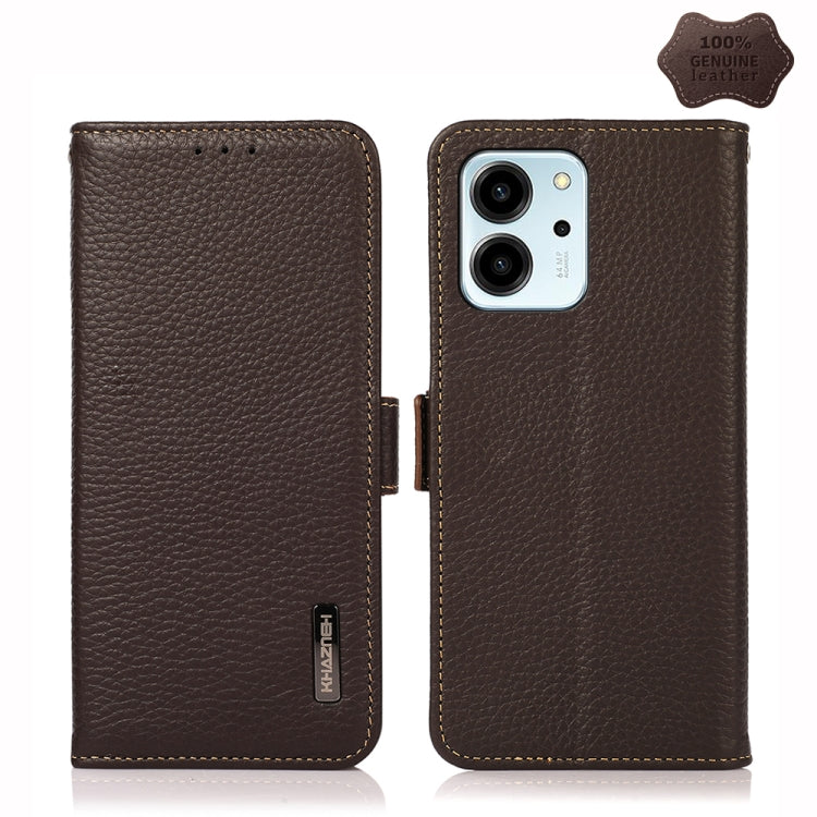For Honor 80 SE KHAZNEH Side-Magnetic Litchi Genuine Leather RFID Phone Case(Brown) - Honor Cases by PMC TechLife | Online Shopping South Africa | PMC TechLife | Buy Now Pay Later Mobicred