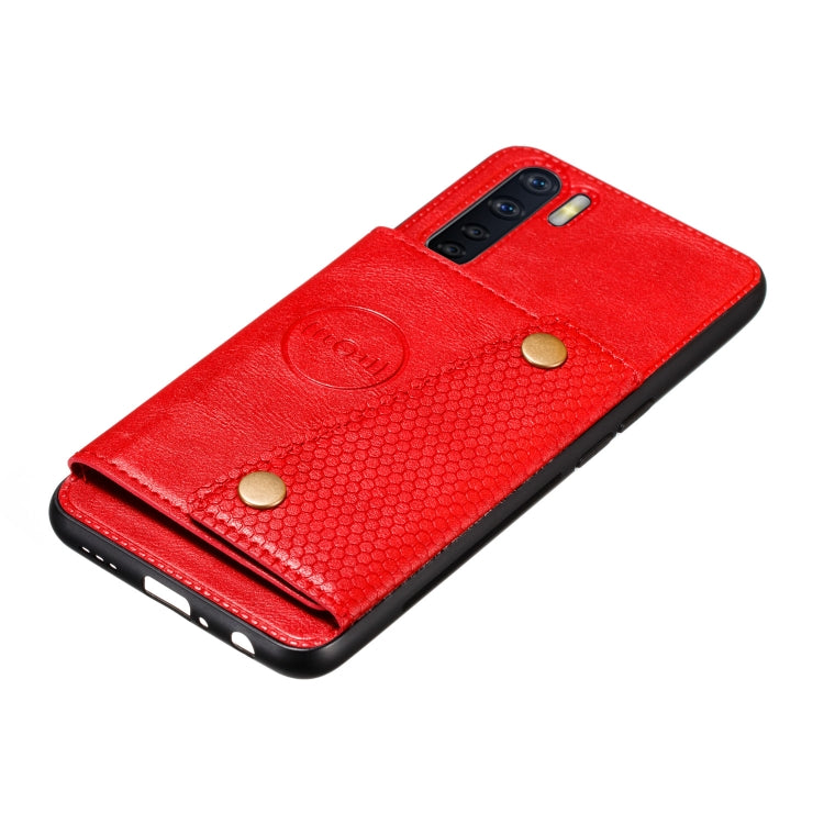 For OPPO A91 PU + TPU Shockproof Magnetic Protective Case with Card Slots(Red) - OPPO Cases by PMC Jewellery | Online Shopping South Africa | PMC Jewellery | Buy Now Pay Later Mobicred
