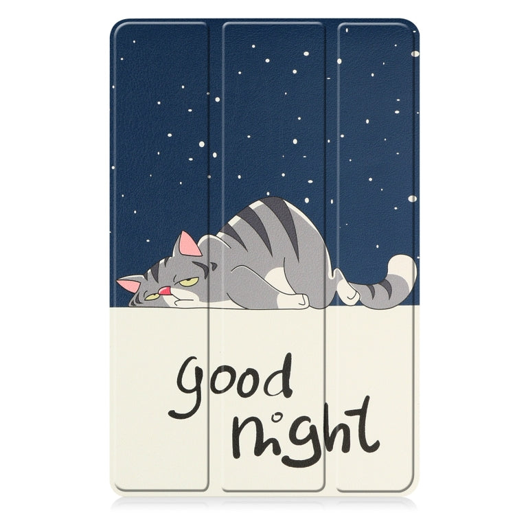 For Nokia T21 Custer Painted 3-Fold Holder Leather Smart Tablet Case(Lazy Cat) - Nokia by PMC TechLife | Online Shopping South Africa | PMC TechLife | Buy Now Pay Later Mobicred
