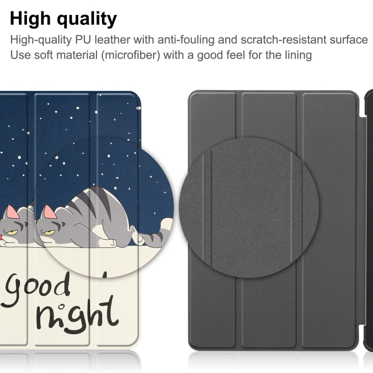 For Nokia T21 Custer Painted 3-Fold Holder Leather Smart Tablet Case(Lazy Cat) - Nokia by PMC TechLife | Online Shopping South Africa | PMC TechLife | Buy Now Pay Later Mobicred