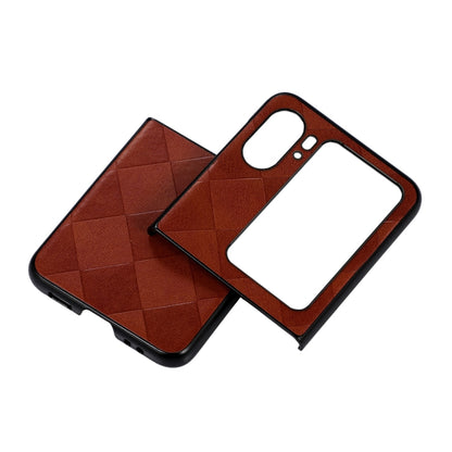 For OPPO Find N2 Flip Weave Plaid PU Phone Case(Brown) - Find N2 Flip Cases by PMC Jewellery | Online Shopping South Africa | PMC Jewellery