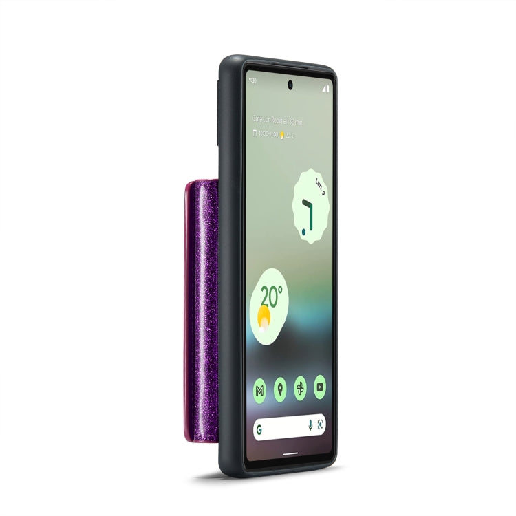 For Google Pixel 6a DG.MING M3 Series Glitter Powder Card Bag Leather Case(Dark Purple) - Google Cases by DG.MING | Online Shopping South Africa | PMC TechLife | Buy Now Pay Later Mobicred