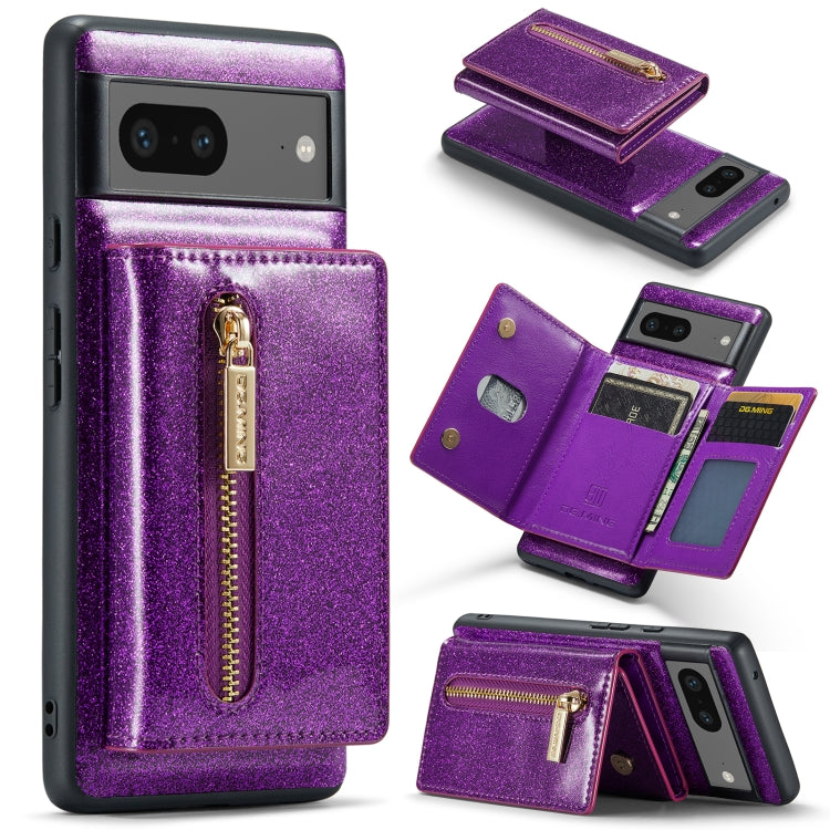 For Google Pixel 7 DG.MING M3 Series Glitter Powder Card Bag Leather Case(Dark Purple) - Google Cases by DG.MING | Online Shopping South Africa | PMC TechLife | Buy Now Pay Later Mobicred