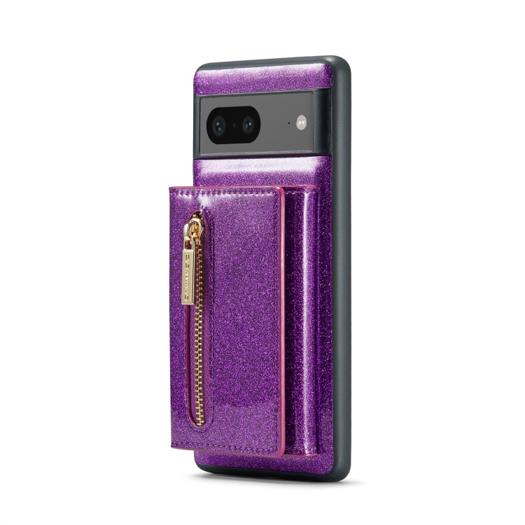For Google Pixel 7 DG.MING M3 Series Glitter Powder Card Bag Leather Case(Dark Purple) - Google Cases by DG.MING | Online Shopping South Africa | PMC TechLife | Buy Now Pay Later Mobicred