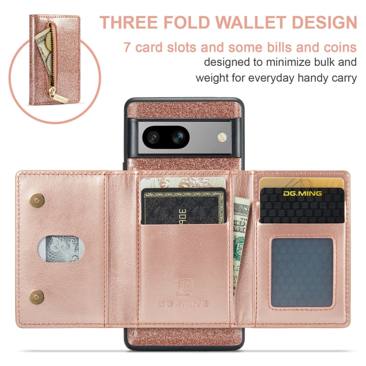 For Google Pixel 7A DG.MING M3 Series Glitter Powder Card Bag Leather Case(Rose Gold) - free shipping - PMC TechLife - Order now!