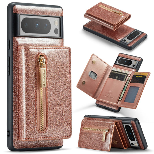 For Google Pixel 8 Pro DG.MING M3 Series Glitter Powder Card Bag Leather Case(Rose Gold) - Google Cases by DG.MING | Online Shopping South Africa | PMC Jewellery | Buy Now Pay Later Mobicred