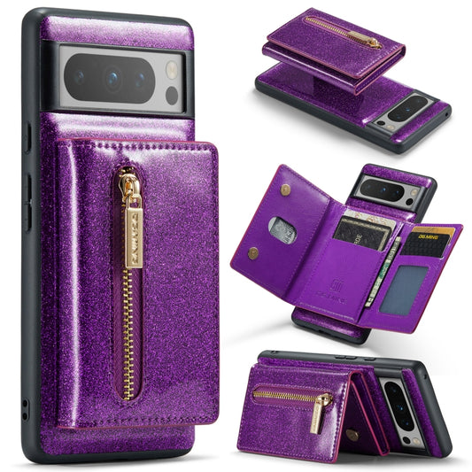 For Google Pixel 8 Pro DG.MING M3 Series Glitter Powder Card Bag Leather Case(Dark Purple) - Google Cases by DG.MING | Online Shopping South Africa | PMC Jewellery | Buy Now Pay Later Mobicred