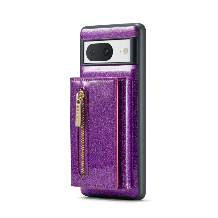 For Google Pixel 8 DG.MING M3 Series Glitter Powder Card Bag Leather Case(Dark Purple) - Google Cases by DG.MING | Online Shopping South Africa | PMC TechLife | Buy Now Pay Later Mobicred