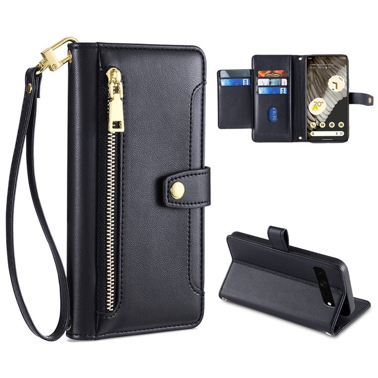 For Google Pixel 7 Pro Sheep Texture Cross-body Zipper Wallet Leather Phone Case(Black) - Google Cases by PMC TechLife | Online Shopping South Africa | PMC TechLife | Buy Now Pay Later Mobicred