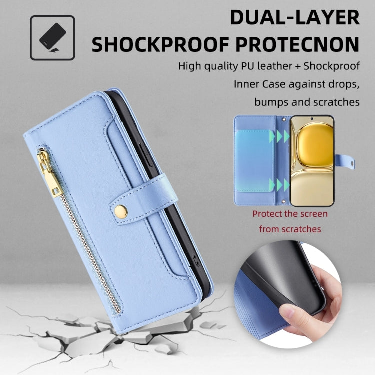 For Huawei P50 Sheep Texture Cross-body Zipper Wallet Leather Phone Case(Blue) - Huawei Cases by PMC TechLife | Online Shopping South Africa | PMC TechLife | Buy Now Pay Later Mobicred