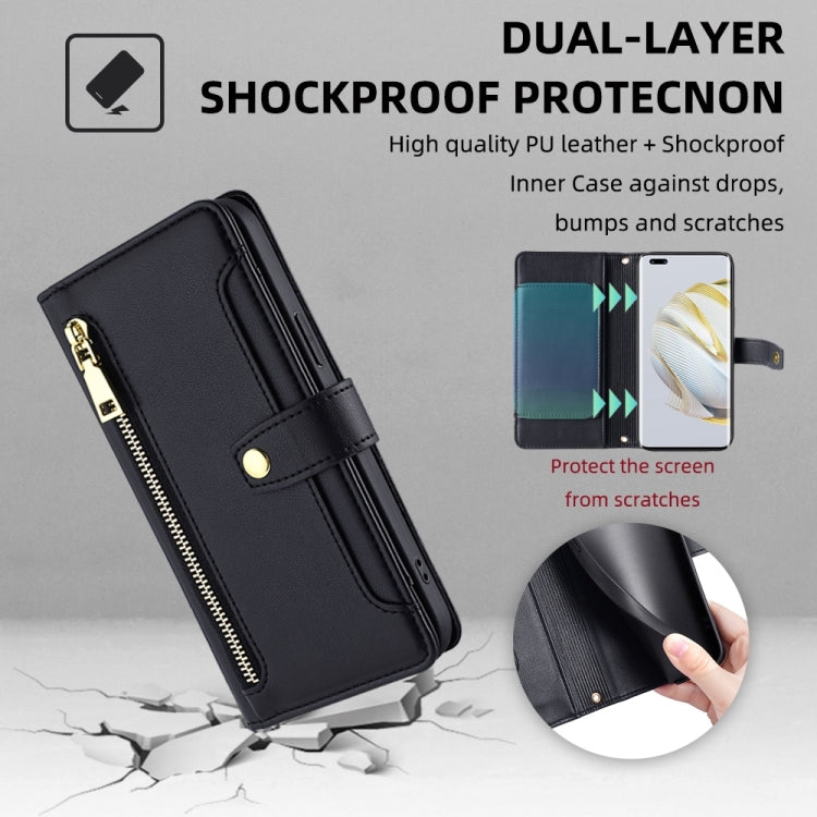 For Huawei Nova 10 Pro Sheep Texture Cross-body Zipper Wallet Leather Phone Case(Black) - Huawei Cases by PMC TechLife | Online Shopping South Africa | PMC TechLife | Buy Now Pay Later Mobicred