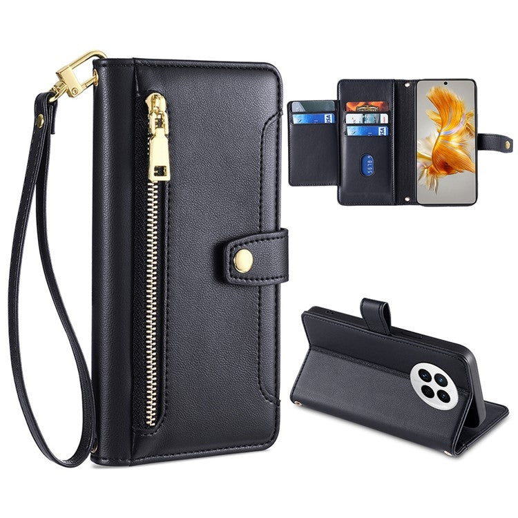 For Huawei Mate 50 Sheep Texture Cross-body Zipper Wallet Leather Phone Case(Black) - Huawei Cases by PMC TechLife | Online Shopping South Africa | PMC TechLife | Buy Now Pay Later Mobicred