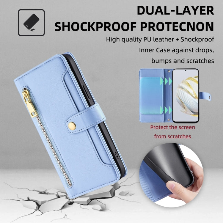 For Huawei Nova 10 SE Sheep Texture Cross-body Zipper Wallet Leather Phone Case(Blue) - Huawei Cases by PMC TechLife | Online Shopping South Africa | PMC TechLife | Buy Now Pay Later Mobicred