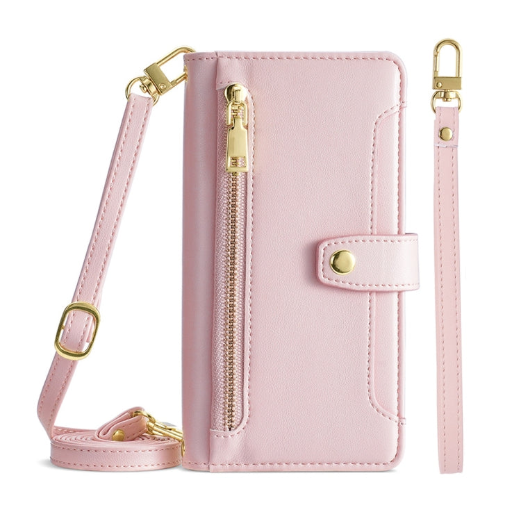 For Meizu Note 9 Sheep Texture Cross-body Zipper Wallet Leather Phone Case(Pink) - More Brand by PMC TechLife | Online Shopping South Africa | PMC TechLife | Buy Now Pay Later Mobicred