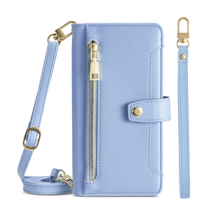 For Nokia C21 Plus Sheep Texture Cross-body Zipper Wallet Leather Phone Case(Blue) - Nokia Cases by PMC TechLife | Online Shopping South Africa | PMC TechLife | Buy Now Pay Later Mobicred
