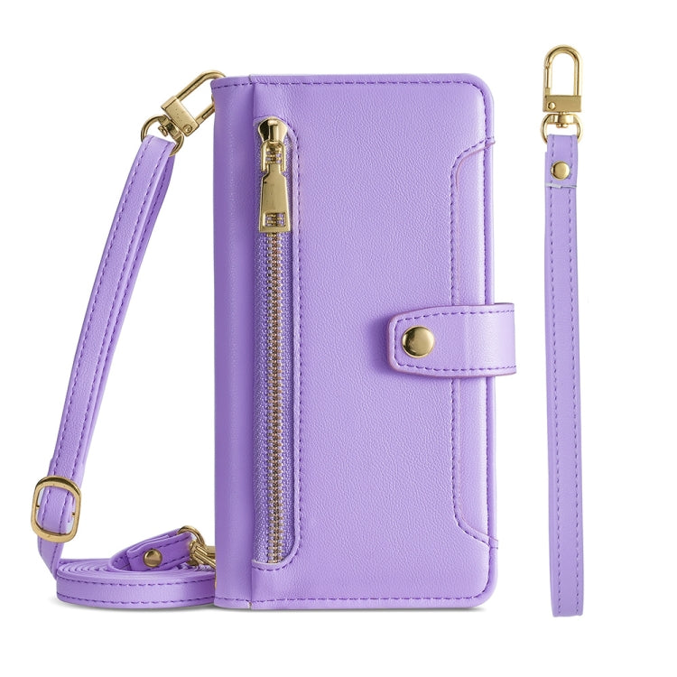 For Nokia C21 Plus Sheep Texture Cross-body Zipper Wallet Leather Phone Case(Purple) - Nokia Cases by PMC TechLife | Online Shopping South Africa | PMC TechLife | Buy Now Pay Later Mobicred
