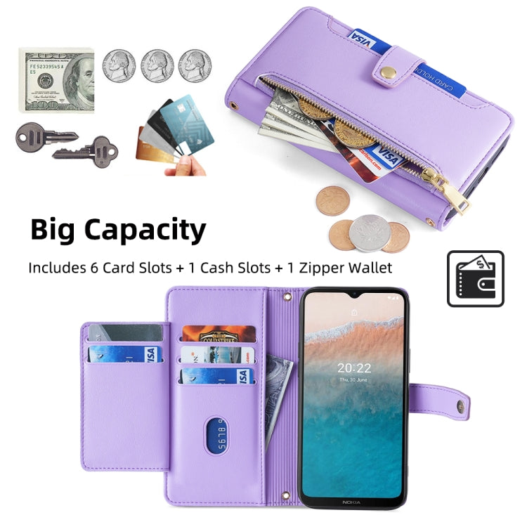 For Nokia C21 Plus Sheep Texture Cross-body Zipper Wallet Leather Phone Case(Purple) - Nokia Cases by PMC TechLife | Online Shopping South Africa | PMC TechLife | Buy Now Pay Later Mobicred