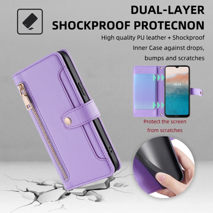 For Nokia C21 Plus Sheep Texture Cross-body Zipper Wallet Leather Phone Case(Purple) - Nokia Cases by PMC TechLife | Online Shopping South Africa | PMC TechLife | Buy Now Pay Later Mobicred