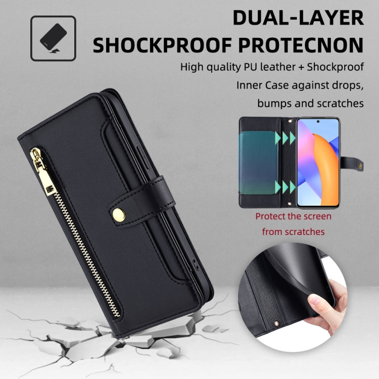 For Honor 10X Lite Sheep Texture Cross-body Zipper Wallet Leather Phone Case(Black) - Honor Cases by PMC TechLife | Online Shopping South Africa | PMC TechLife | Buy Now Pay Later Mobicred