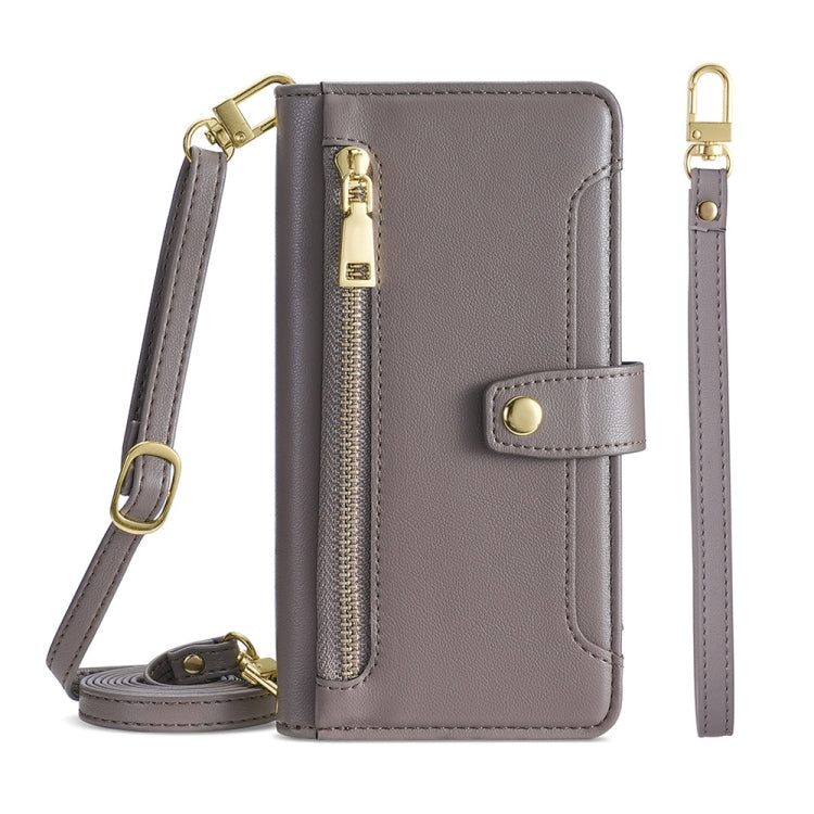 For Honor 10X Lite Sheep Texture Cross-body Zipper Wallet Leather Phone Case(Grey) - Honor Cases by PMC TechLife | Online Shopping South Africa | PMC TechLife | Buy Now Pay Later Mobicred