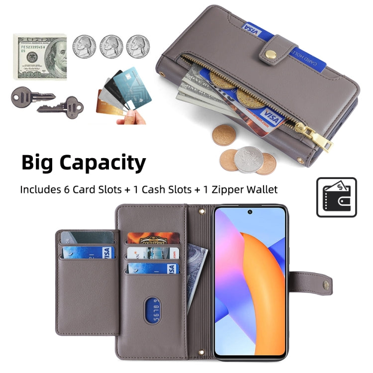 For Honor 10X Lite Sheep Texture Cross-body Zipper Wallet Leather Phone Case(Grey) - Honor Cases by PMC TechLife | Online Shopping South Africa | PMC TechLife | Buy Now Pay Later Mobicred