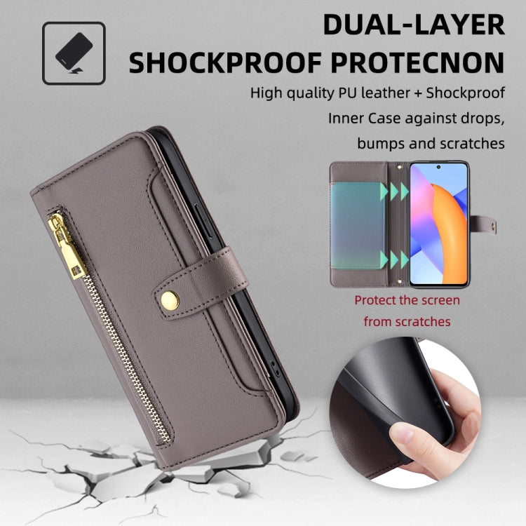 For Honor 10X Lite Sheep Texture Cross-body Zipper Wallet Leather Phone Case(Grey) - Honor Cases by PMC TechLife | Online Shopping South Africa | PMC TechLife | Buy Now Pay Later Mobicred