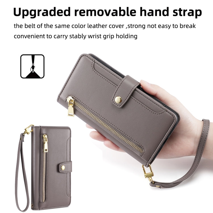 For Honor 10X Lite Sheep Texture Cross-body Zipper Wallet Leather Phone Case(Grey) - Honor Cases by PMC TechLife | Online Shopping South Africa | PMC TechLife | Buy Now Pay Later Mobicred