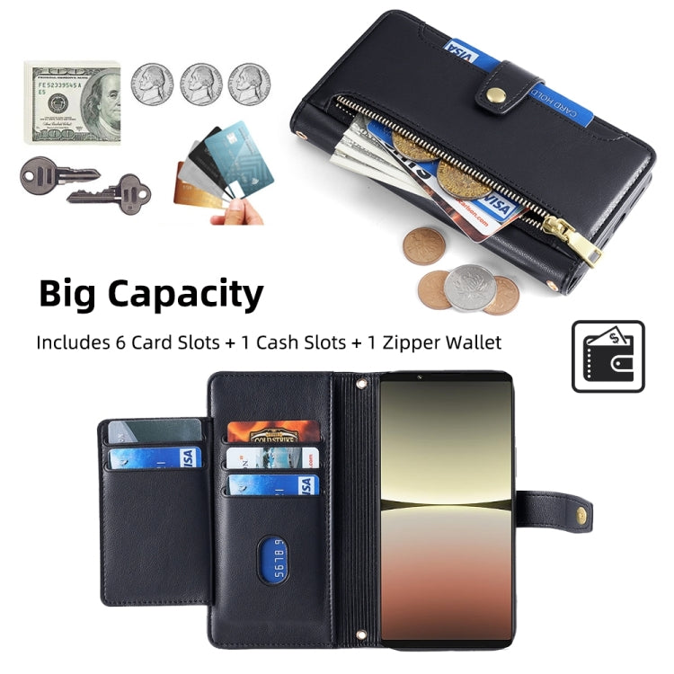For Sony Xperia 5 IV Sheep Texture Cross-body Zipper Wallet Leather Phone Case(Black) - Sony Cases by PMC TechLife | Online Shopping South Africa | PMC TechLife | Buy Now Pay Later Mobicred