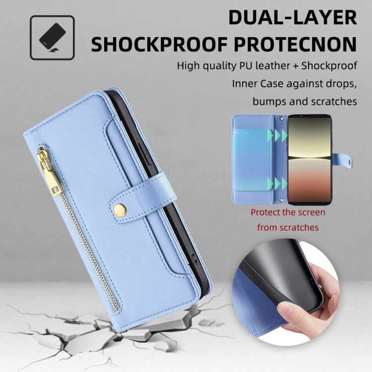 For Sony Xperia 5 IV Sheep Texture Cross-body Zipper Wallet Leather Phone Case(Blue) - free shipping - PMC TechLife - Order now!