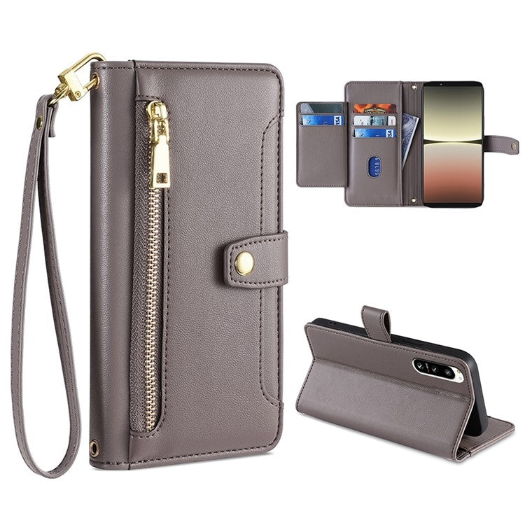 For Sony Xperia 5 IV Sheep Texture Cross-body Zipper Wallet Leather Phone Case(Grey) - Sony Cases by PMC TechLife | Online Shopping South Africa | PMC TechLife | Buy Now Pay Later Mobicred