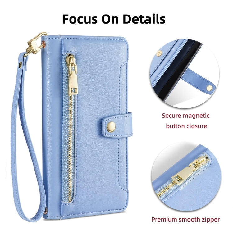 For OnePlus Ace Racing Sheep Texture Cross-body Zipper Wallet Leather Phone Case(Blue) - OnePlus Cases by PMC TechLife | Online Shopping South Africa | PMC TechLife | Buy Now Pay Later Mobicred