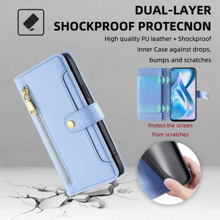 For OnePlus Ace Racing Sheep Texture Cross-body Zipper Wallet Leather Phone Case(Blue) - OnePlus Cases by PMC TechLife | Online Shopping South Africa | PMC TechLife | Buy Now Pay Later Mobicred